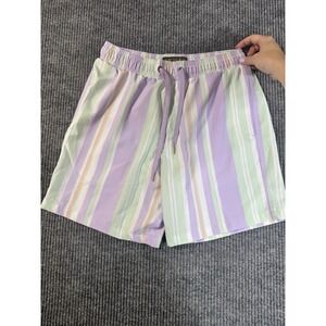 Surf Society Men's Striped Swim Shorts Pastel Colors Medium Drawstring Lined